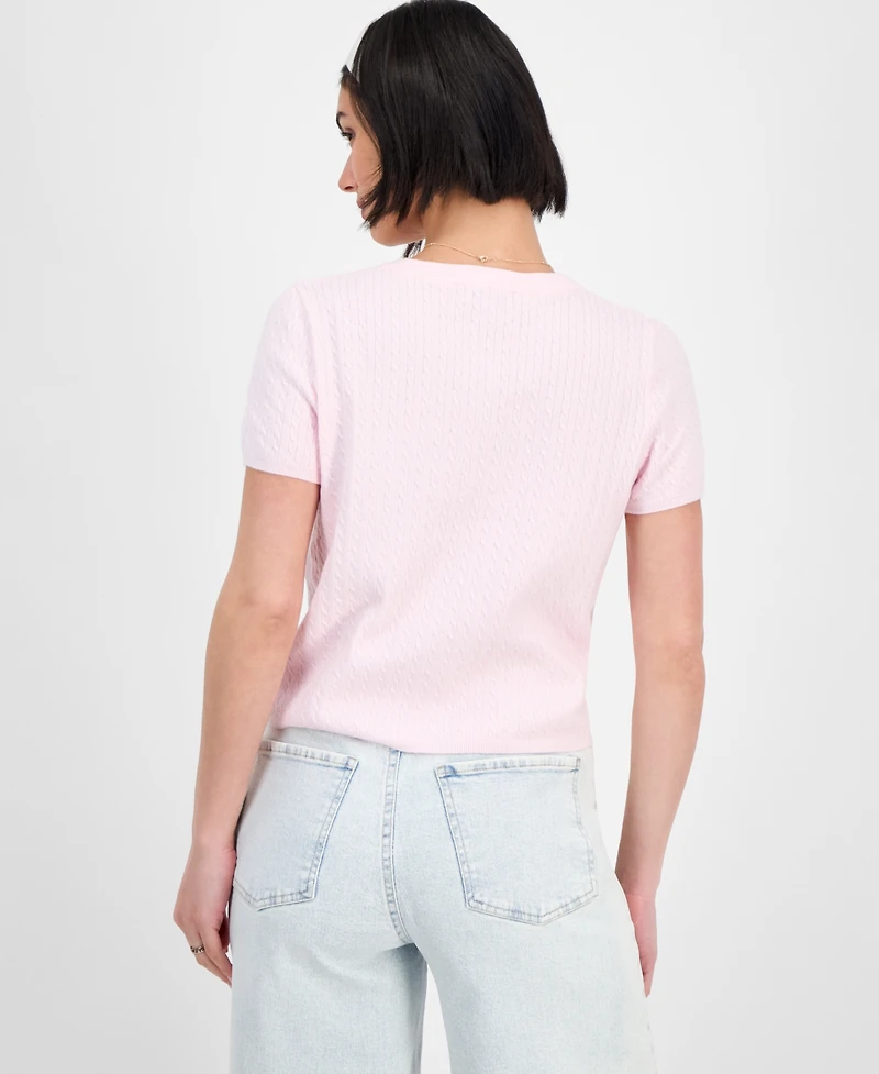 Freshman Juniors' Short-Sleeve Crewneck Cable-Knit Sweater