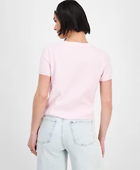 Freshman Juniors' Short-Sleeve Crewneck Cable-Knit Sweater