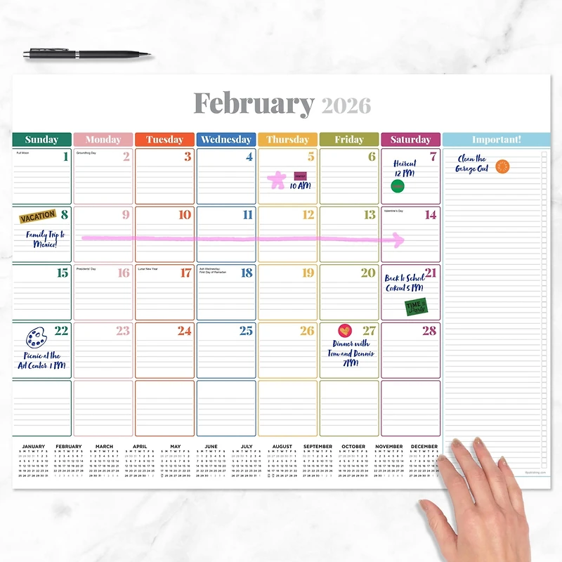 2026 Rainbow Blocks Large Desk Pad Monthly Blotter Calendar