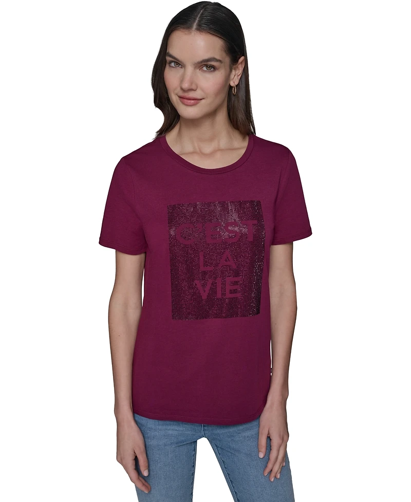 Karl Lagerfeld Paris Women's Embellished C'est La Vie Crystal Top