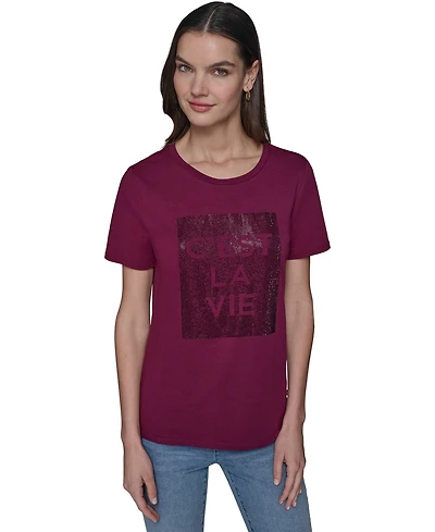 Karl Lagerfeld Paris Women's Embellished C'est La Vie Crystal Top