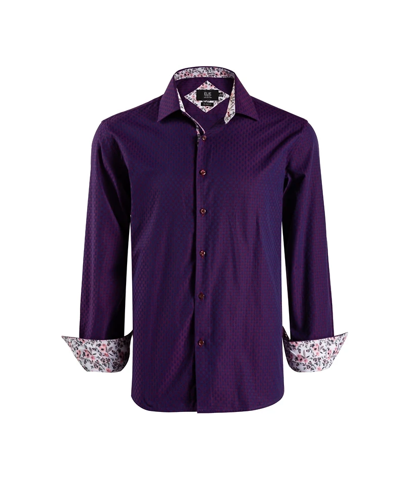 Elie Balleh Big Boys Wine Slim Fit Jacquard Dot Shirt