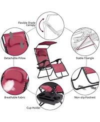 Gymax Folding Recliner Zero Gravity Lounge Chair W/ Shade Canopy Cup Holder