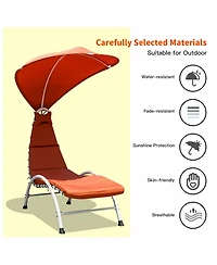 Gymax Patio Lounge Chair Chaise Outdoor w/ Steel Frame Cushion Canopy