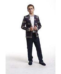 Elie Balleh Boys Navy Slim Fit Classic Plaid Blazer