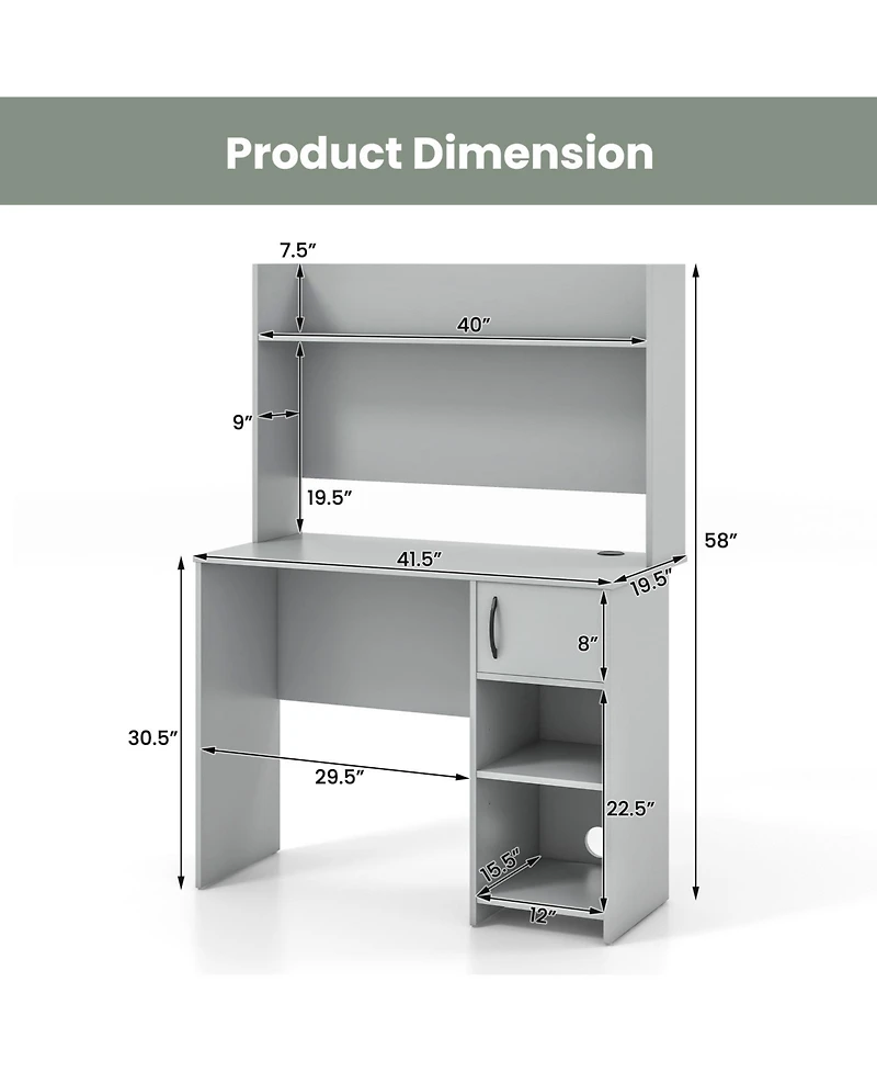 Home Office Desk with Raised Display Shelf and 2 Open Shelves