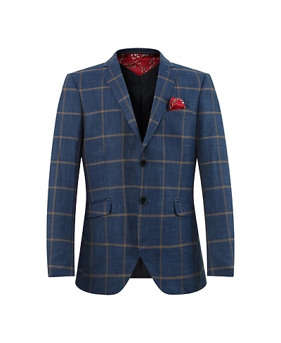 Elie Balleh Boys Navy Slim Fit Plaid Jacket