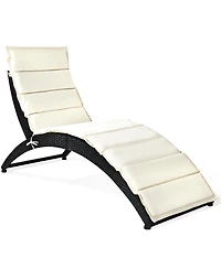 Gymax Foldable Rattan Wicker Chaise Lounge Chair w/ Cushion Patio Outdoor