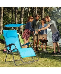 Gymax Folding Recliner Zero Gravity Lounge Chair W/ Shade Canopy Cup Holder