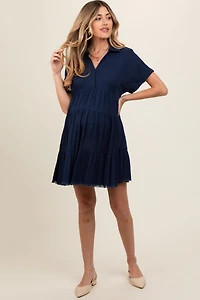 Pinkblush Maternity Navy Tiered Linen Dress