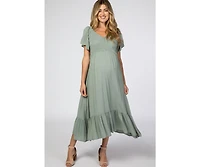 Pinkblush Maternity Ivory Smocked V-Neck Midi Dress