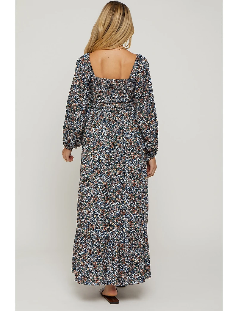 Pinkblush Maternity Navy Floral Long Sleeve Maxi Dress