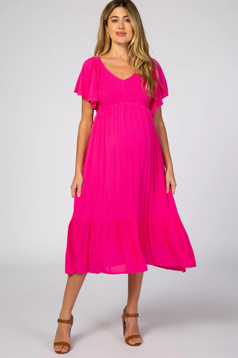 Pinkblush Maternity Fuchsia Smocked Ruffle Dress
