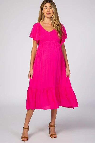Pinkblush Maternity Fuchsia Smocked Ruffle Dress