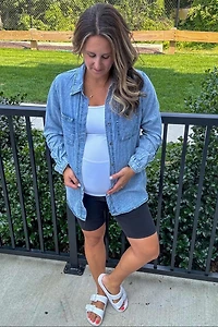 Pinkblush Maternity Charcoal Chambray Rolled Cuff Shirt