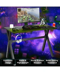 Ergonomic Gaming Desk with Mousepad and Cup Headphone Holder