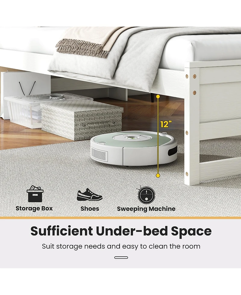 Gymax Twin Wooden Bed Frame w/ Charging Station & Led Light Storage Headboard