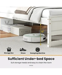 Gymax Twin Wooden Bed Frame w/ Charging Station & Led Light Storage Headboard
