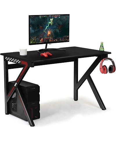 K-Shaped Gaming Desk with Cup Holder Headphone