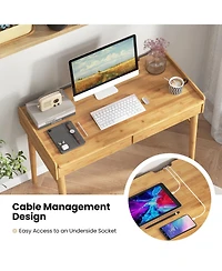Bamboo Writing Desk with 2 Storage Drawers and Open Shelf