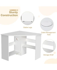 Corner Computer Desk Triangle Writing Workstation with Storage Shelf