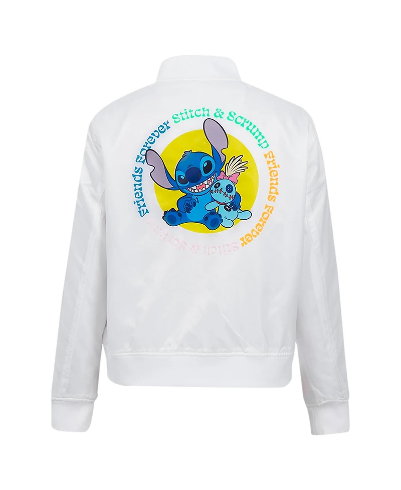 Freeze Max Women's White Lilo and Stitch Scrump Full-Snap Satin Jacket