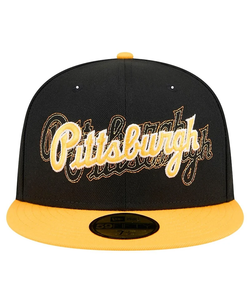 New Era Men's Black Pittsburgh Pirates Shadow Stitch 59FIFTY Fitted Hat