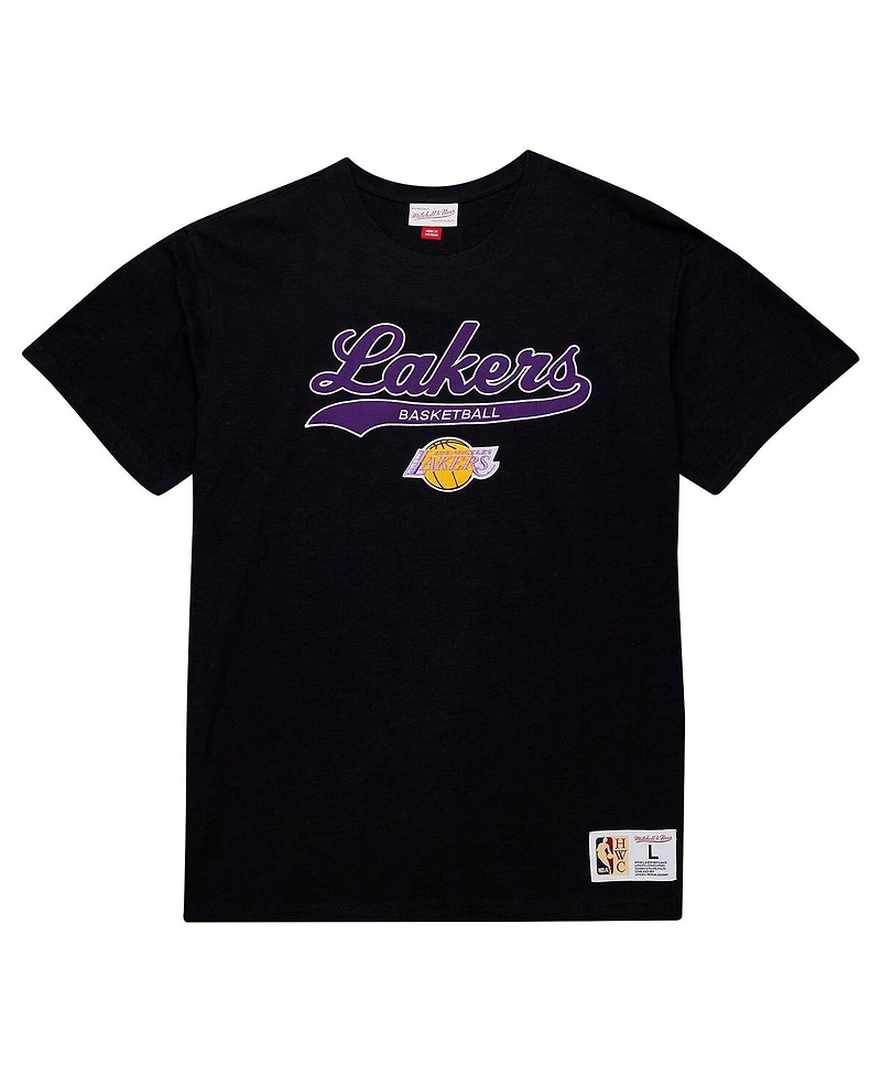 Mitchell & Ness Men's Black Los Angeles Lakers Hardwood Classics Felt applique Slub T-Shirt