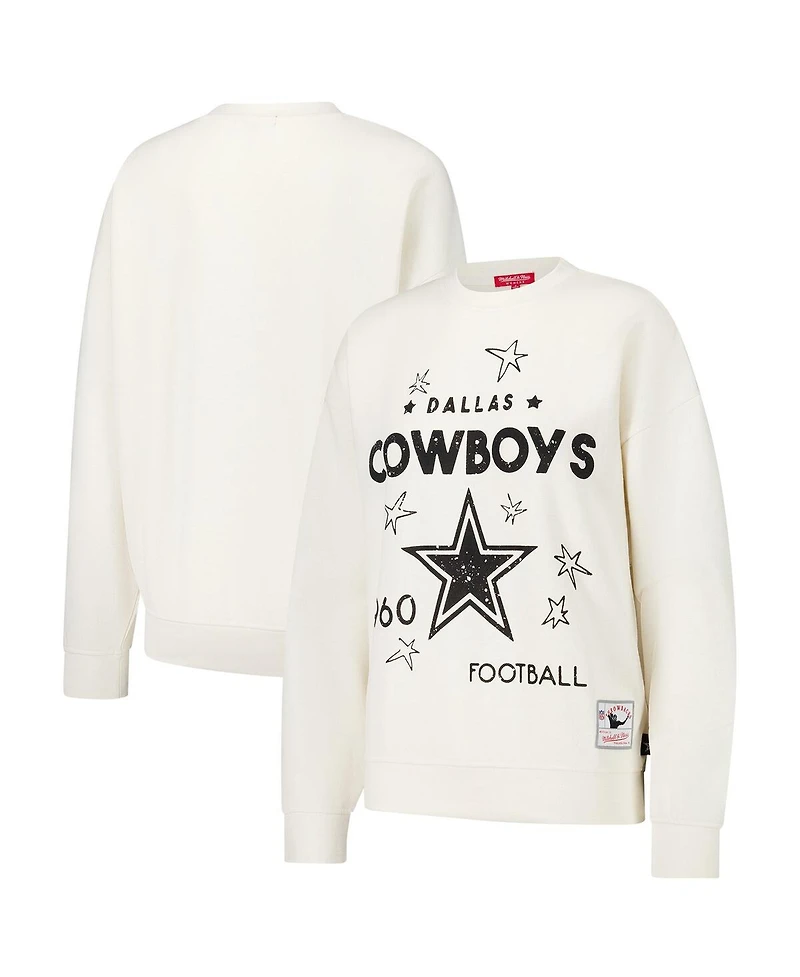 Mitchell & Ness Women's Cream Dallas Cowboys Lightweight 3.0 Logo Pullover Sweatshirt