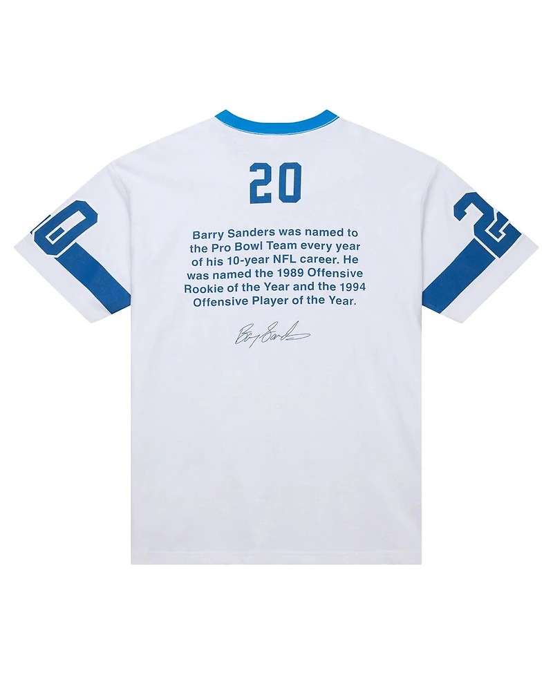 Mitchell & Ness Men's Barry Sanders White Detroit Lions Name Number Team Origins Vintage Logo T-Shirt