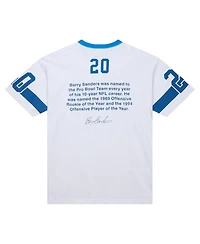 Mitchell & Ness Men's Barry Sanders White Detroit Lions Name Number Team Origins Vintage Logo T-Shirt