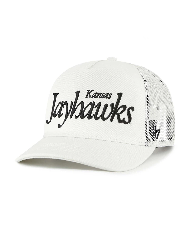 '47 Brand Men's and Women's Cream Kansas Jayhawks Foundation Script Adjustable Trucker Hat