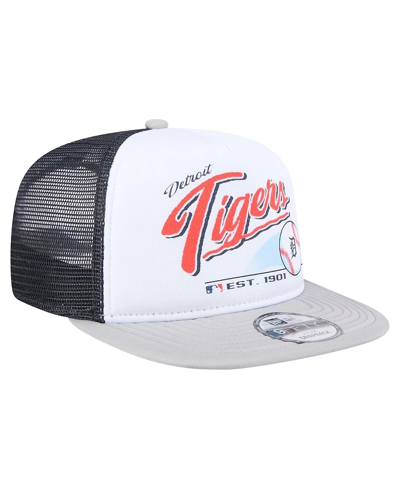 New Era Men's White/Gray Detroit Tigers Retro Script Trucker 9FIFTY Snapback Hat