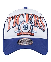 New Era Men's White/Navy Detroit Tigers Distressed 9FORTY A-Frame Adjustable Trucker Hat