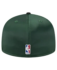 New Era Men's Hunter Green/Black Milwaukee Bucks Throwback Satin Vintage Pin Two-Tone 59FIFTY Fitted Hat