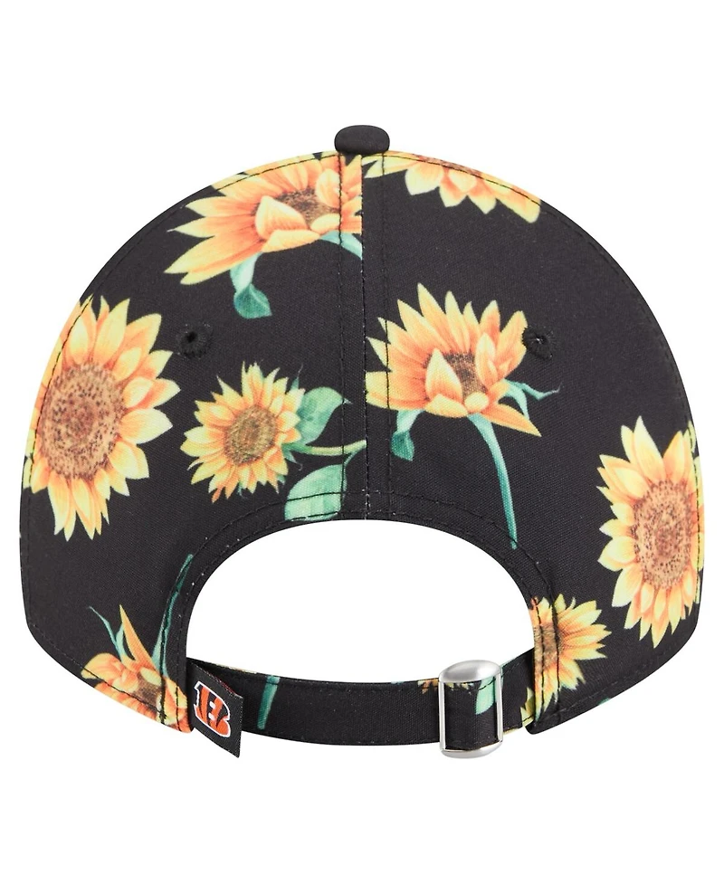 New Era Women's Black Cincinnati Bengals Adventure Sunflower 9TWENTY Adjustable Hat
