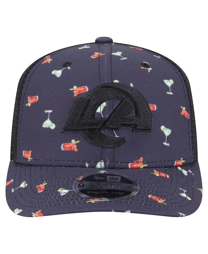 New Era Men's Navy/Black Los Angeles Rams Adventure Drinks Pattern 9SEVENTY Stretch Snap Hat