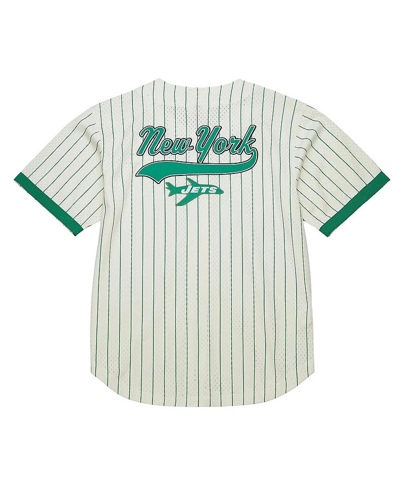 Mitchell & Ness Men's Cream New York Jets Vintage Logo Final Seconds Full-Button Mesh T-Shirt
