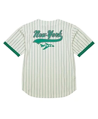 Mitchell & Ness Men's Cream New York Jets Vintage Logo Final Seconds Full-Button Mesh T-Shirt