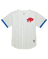 Mitchell & Ness Men's Cream Buffalo Bills Vintage Logo Final Seconds Full-Button Mesh T-Shirt