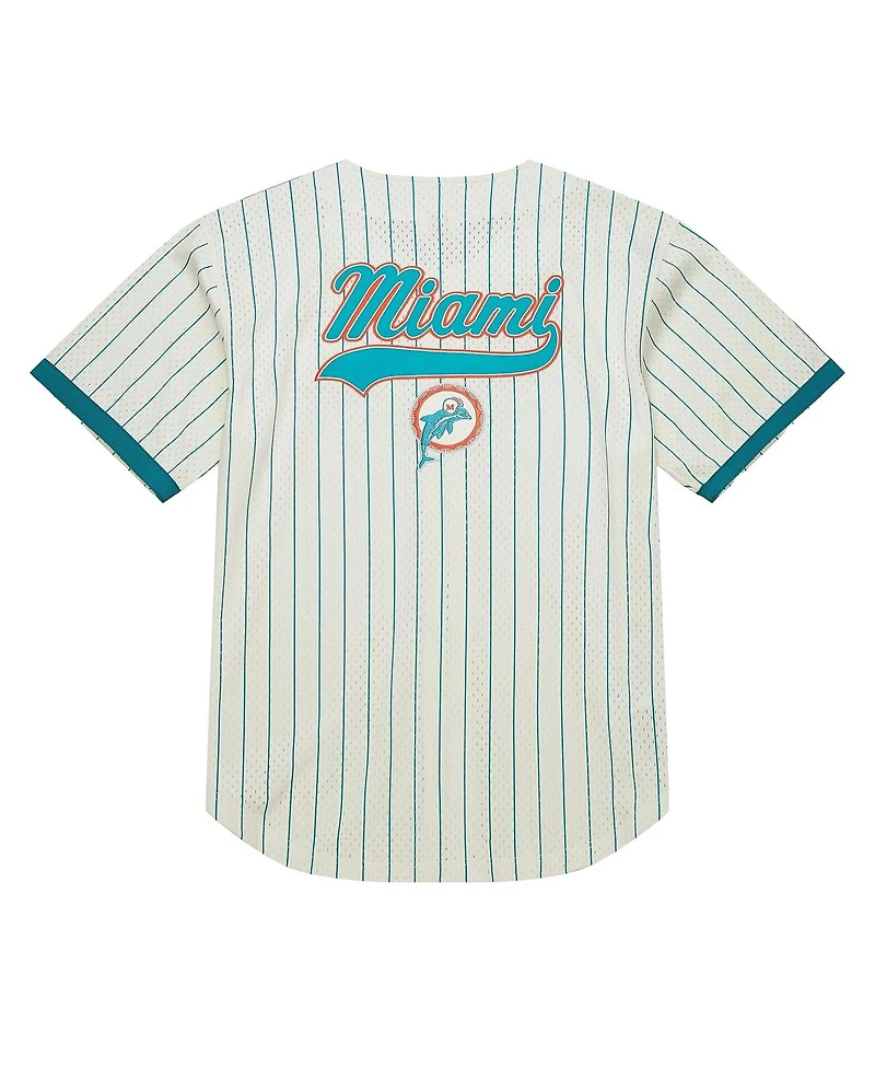 Mitchell & Ness Men's Cream Miami Dolphins Final Seconds Vintage Logo Mesh Button-Up Shirt
