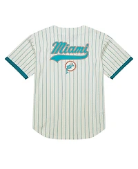 Mitchell & Ness Men's Cream Miami Dolphins Final Seconds Vintage Logo Mesh Button-Up Shirt