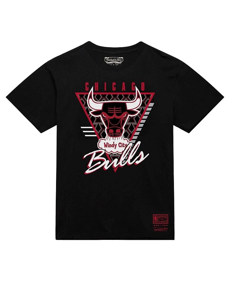 Mitchell & Ness Men's Black Chicago Bulls Worldwide Collection Tri-Logo T-Shirt
