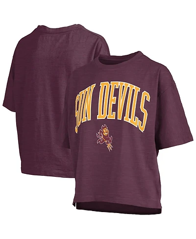 Pressbox Women's Maroon Arizona State Sun Devils Nelson Arch Over Logo Waist Length Oversized Slub T-Shirt