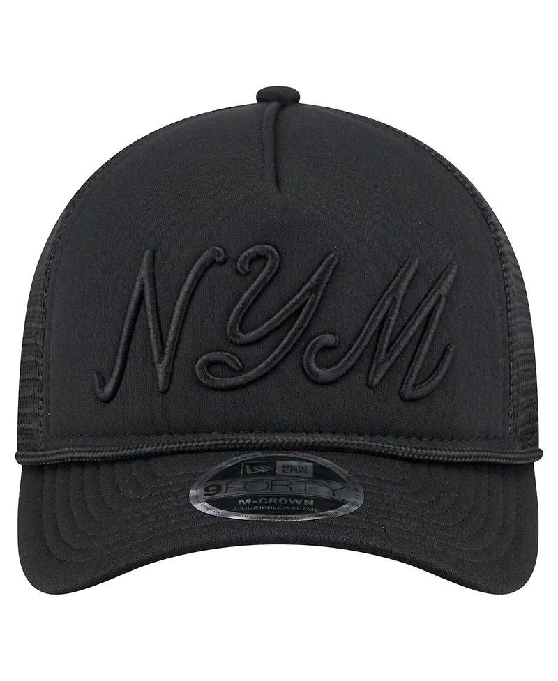 New Era Men's Black New York Mets City Initial 9FORTY A-Frame M-Crown Adjustable Trucker Hat