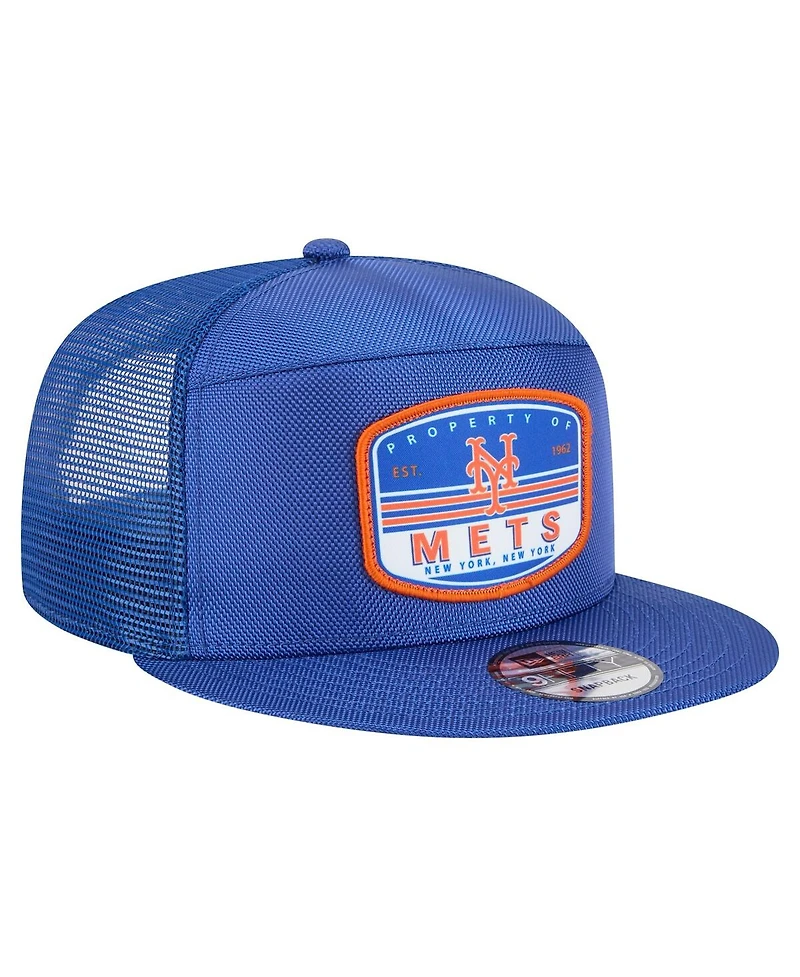 New Era Men's Royal New York Mets Split Panel 9FIFTY Trucker Snapback Hat
