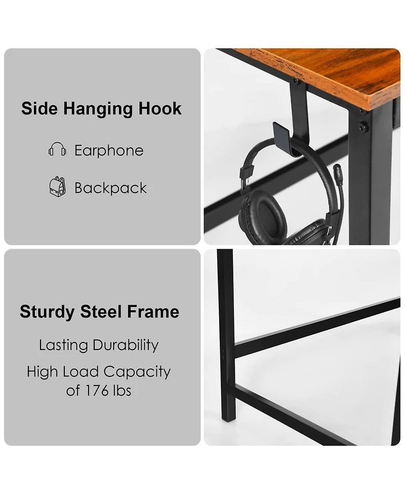 59 Inch Industrial Computer Desk with 2 Tier Storage Shelves for Home Office