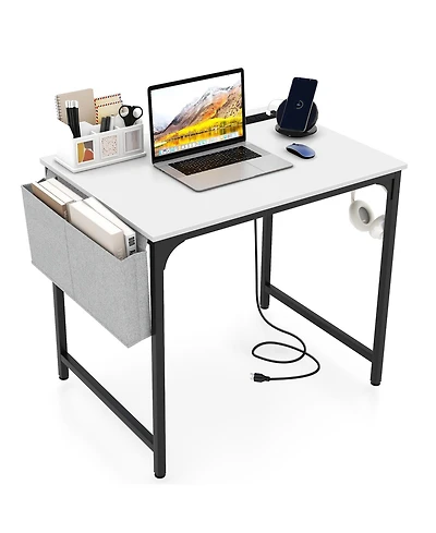32 Inch Computer Desk Small Home Office Desk with Charging Station