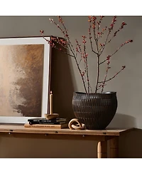 LuxenHome Brown with Black V-Pattern Polyresin -Inch Round Planter