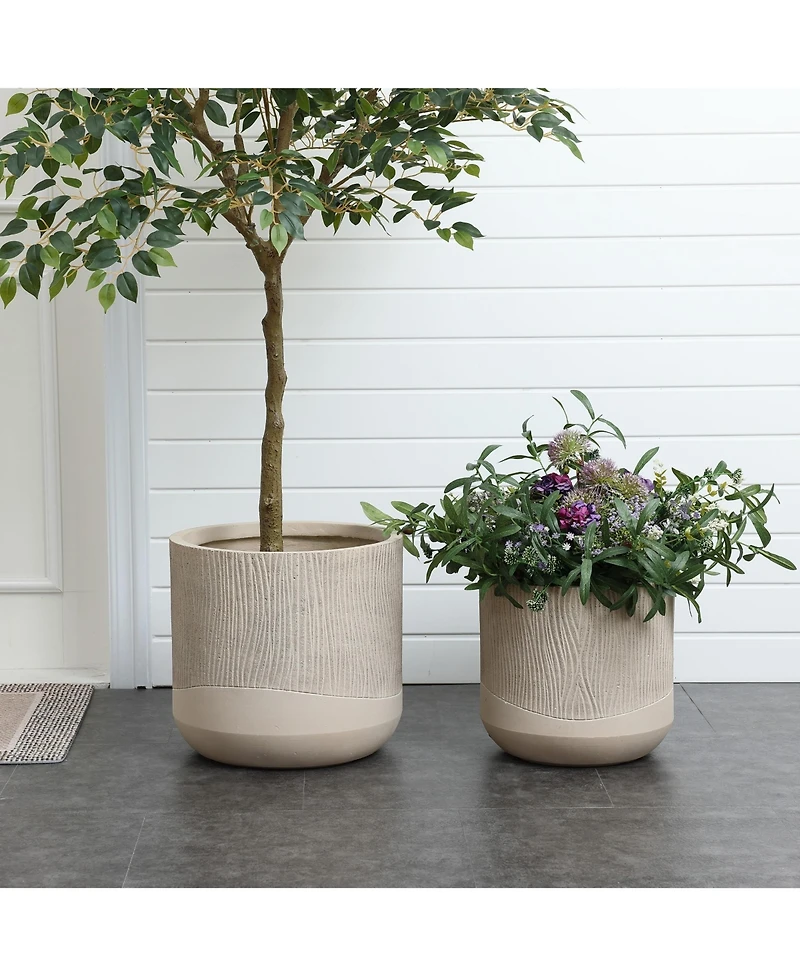 LuxenHome Tan 11.4-Inch Tall Round MgO Planter